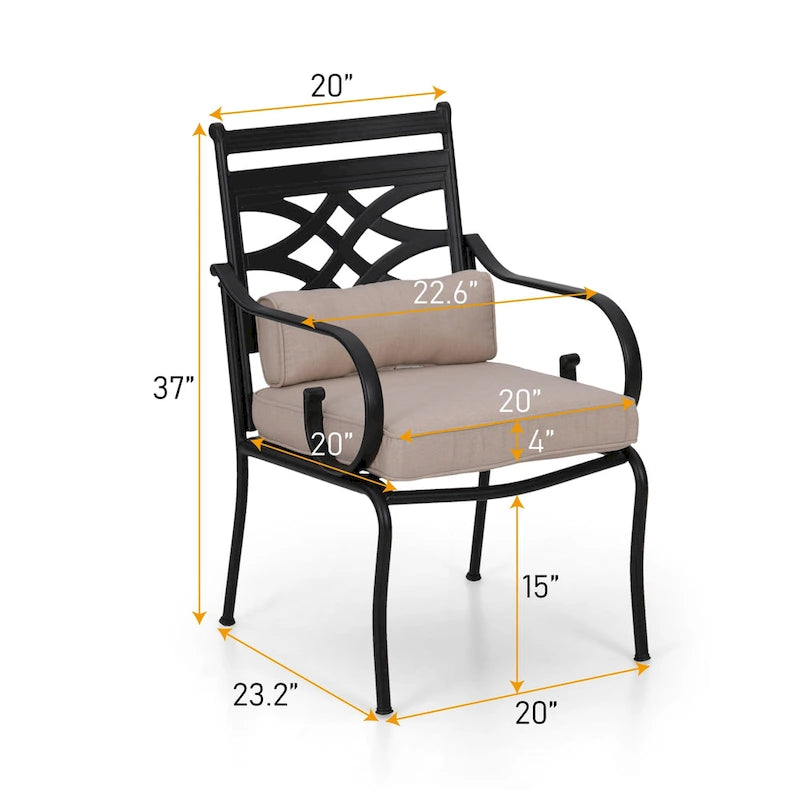 MAISON ARTS Wood-look Table and 4 Pattern Swivel Chairs with Cushion 5-Piece Metal Outdoor Patio Dining Set