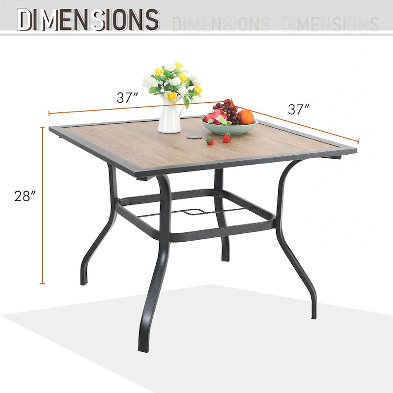 MAISON ARTS Wood-look Table and 4 Pattern Swivel Chairs with Cushion 5-Piece Metal Outdoor Patio Dining Set
