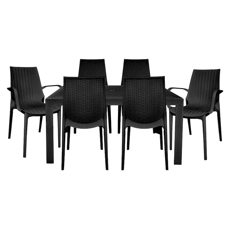LeisureMod Kent 7-Piece Outdoor Dining Set with 4 Chairs 2 Arm Chairs - 28 