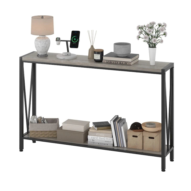 39.4" Narrow Console Table with 2-Tier Shelves - Black, Brown, Grey