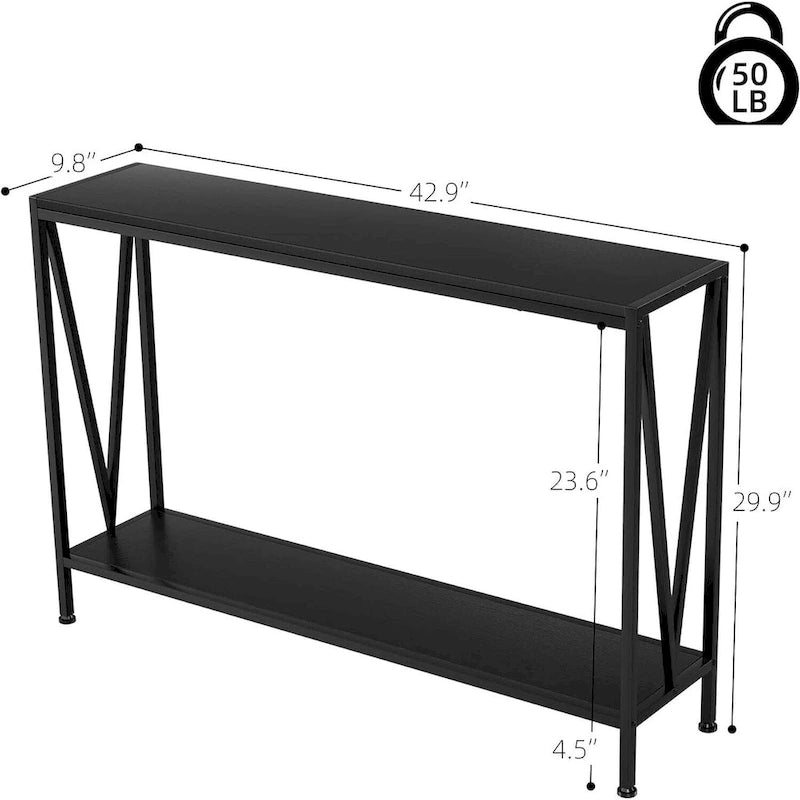 39.4" Narrow Console Table with 2-Tier Shelves - Black, Brown, Grey