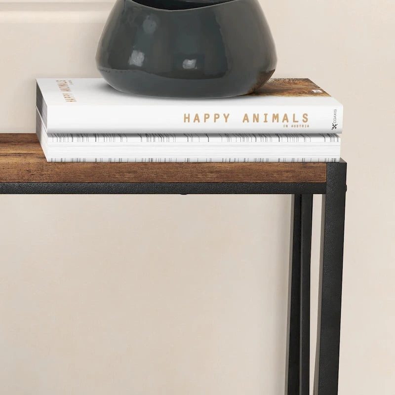 39.4" Narrow Console Table with 2-Tier Shelves - Black, Brown, Grey