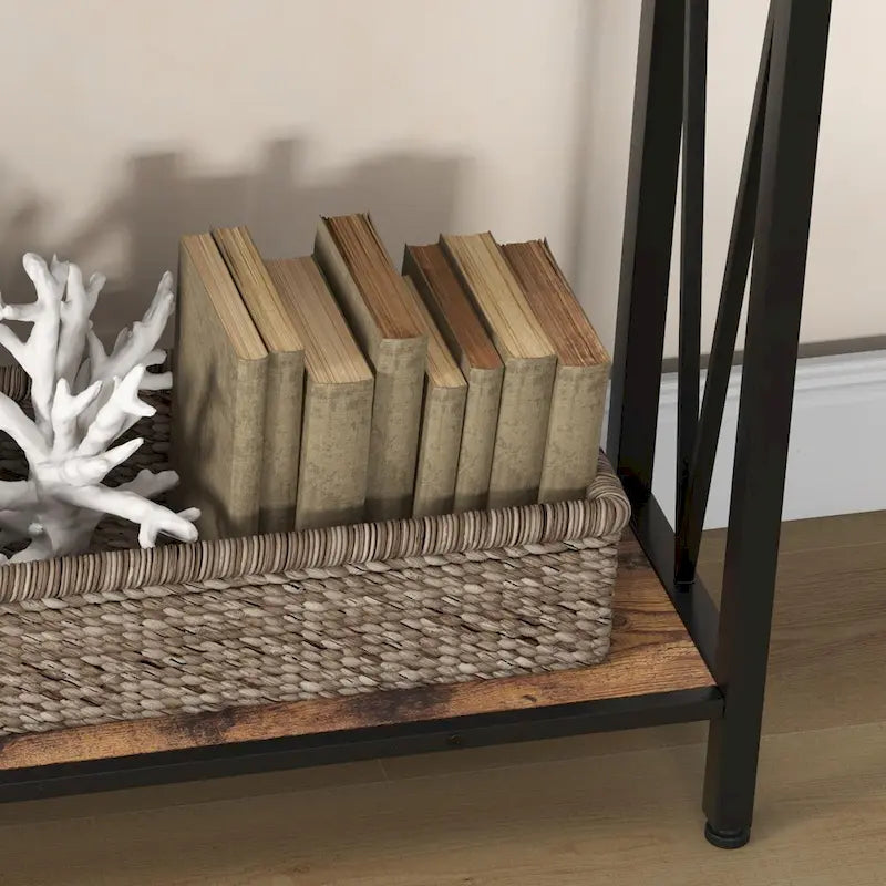 39.4" Narrow Console Table with 2-Tier Shelves - Black, Brown, Grey