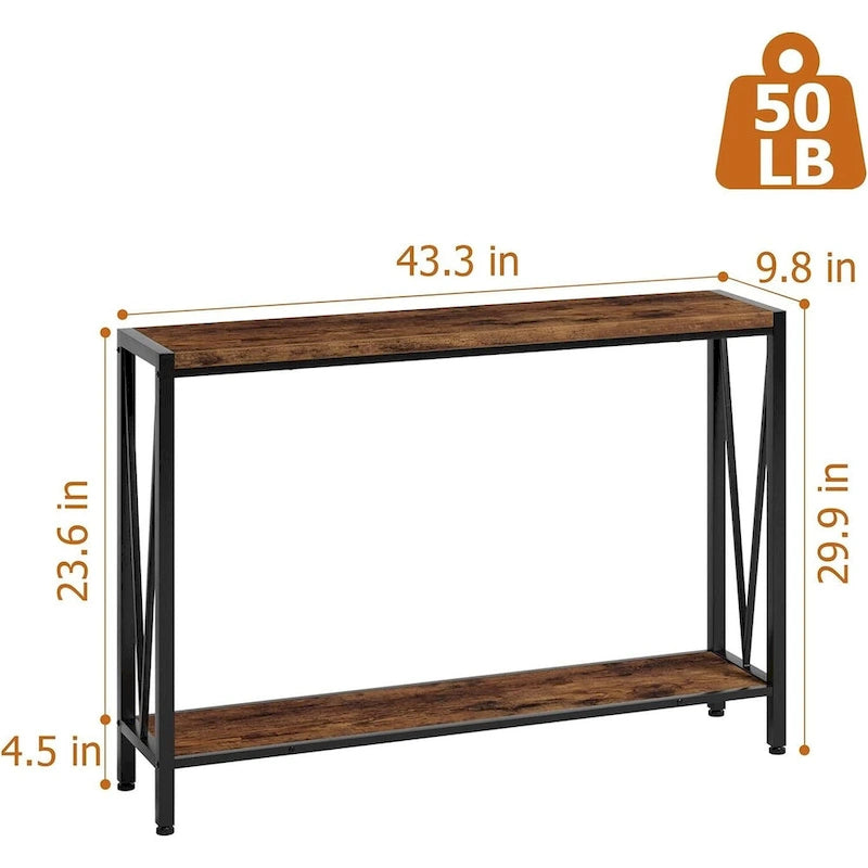 39.4" Narrow Console Table with 2-Tier Shelves - Black, Brown, Grey