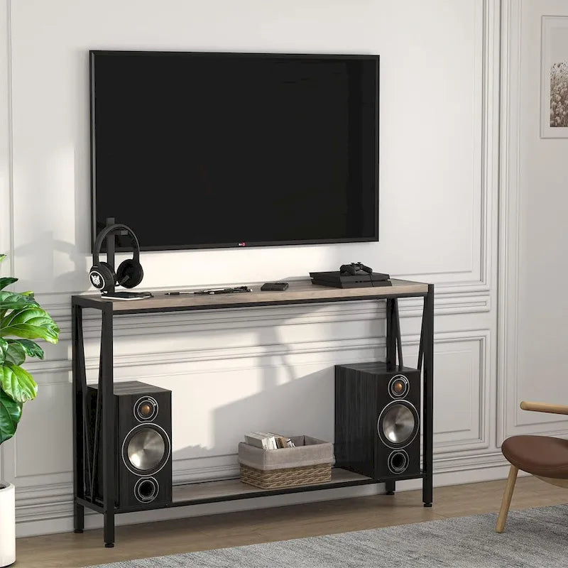 39.4" Narrow Console Table with 2-Tier Shelves - Black, Brown, Grey