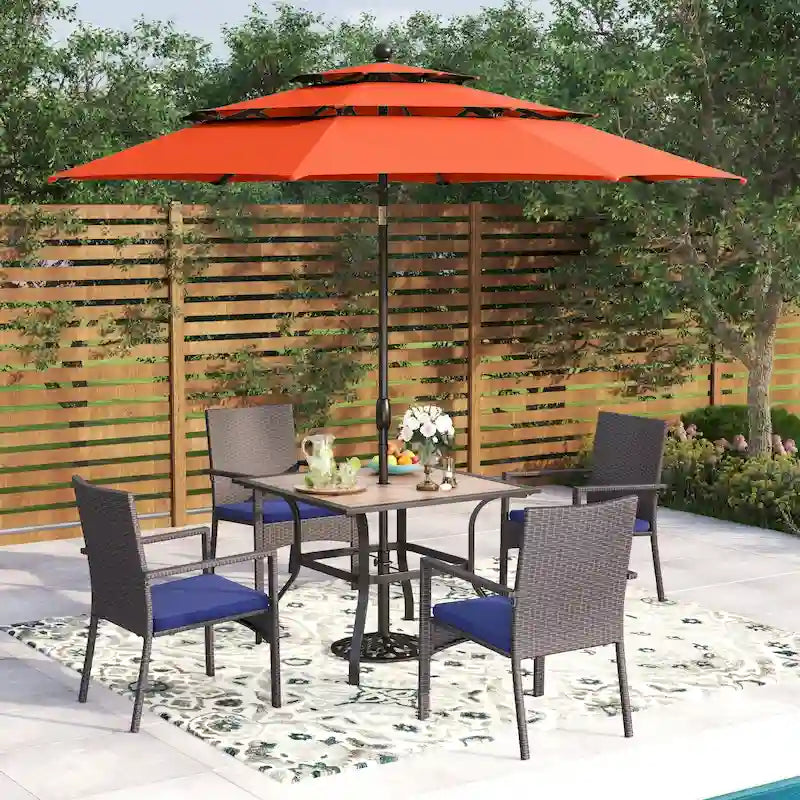 5-Piece Patio Dining Set, 36  Square Acacia Wood Table and 4 Rattan Armrest Chairs