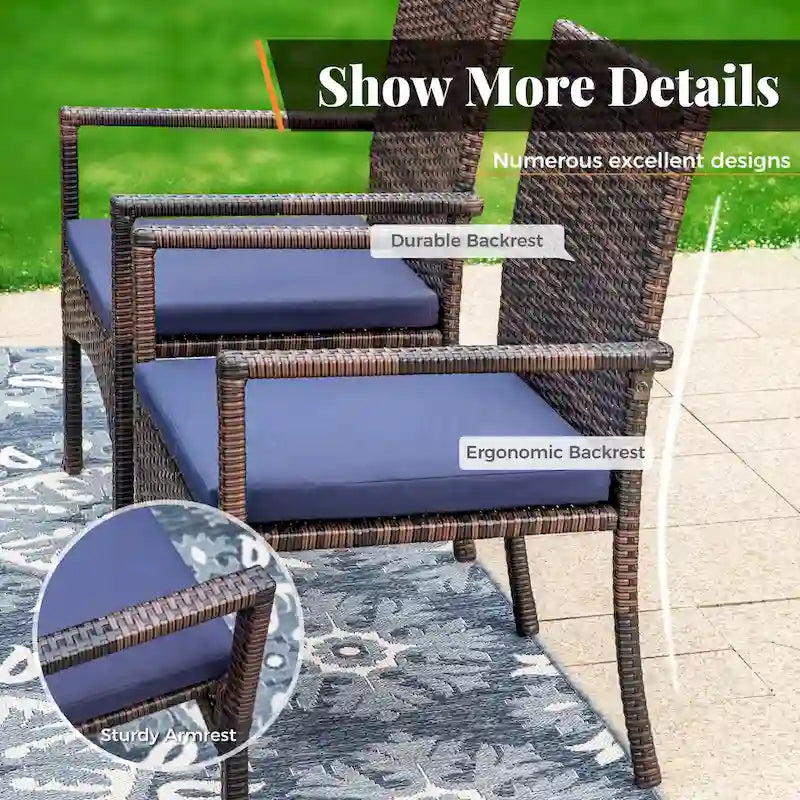 5-Piece Patio Dining Set, 36  Square Acacia Wood Table and 4 Rattan Armrest Chairs