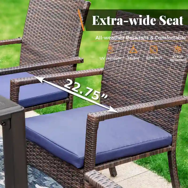 5-Piece Patio Dining Set, 36  Square Acacia Wood Table and 4 Rattan Armrest Chairs