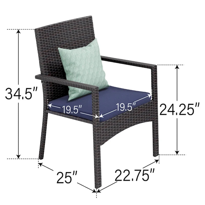 5-Piece Patio Dining Set, 36  Square Acacia Wood Table and 4 Rattan Armrest Chairs