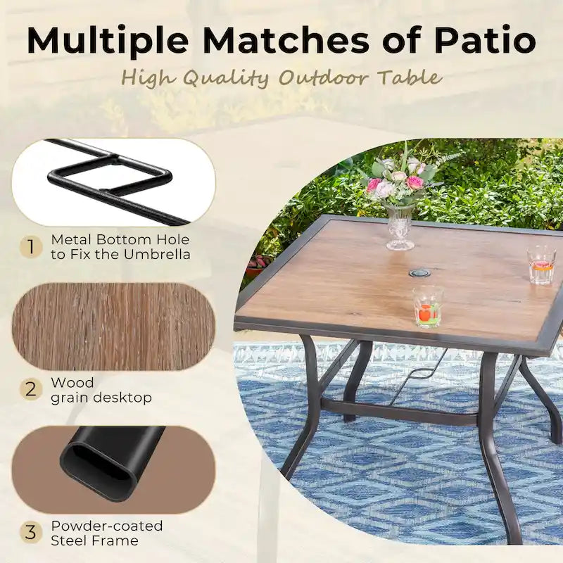 5-Piece Patio Dining Set, 36  Square Acacia Wood Table and 4 Rattan Armrest Chairs