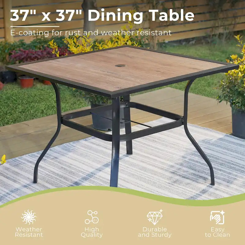 5-Piece Patio Dining Set, 36  Square Acacia Wood Table and 4 Rattan Armrest Chairs