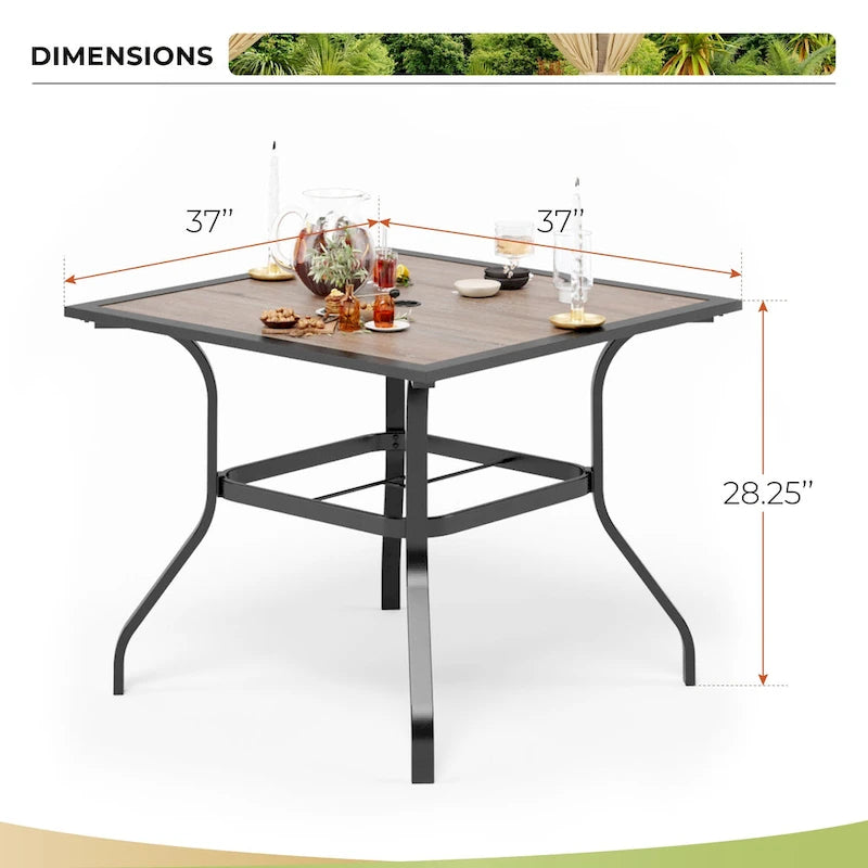 5-Piece Patio Dining Set, 36  Square Acacia Wood Table and 4 Rattan Armrest Chairs
