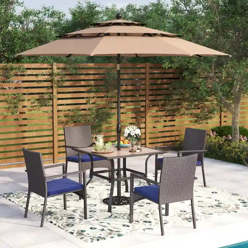 5-Piece Patio Dining Set, 36  Square Acacia Wood Table and 4 Rattan Armrest Chairs