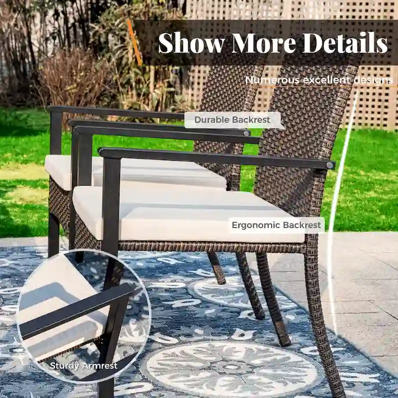 5-Piece Patio Dining Set, 36  Square Acacia Wood Table and 4 Rattan Armrest Chairs