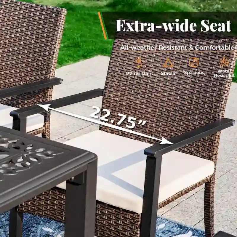 5-Piece Patio Dining Set, 36  Square Acacia Wood Table and 4 Rattan Armrest Chairs