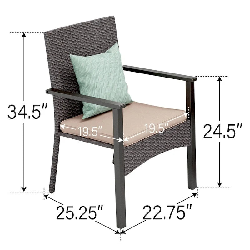 5-Piece Patio Dining Set, 36  Square Acacia Wood Table and 4 Rattan Armrest Chairs