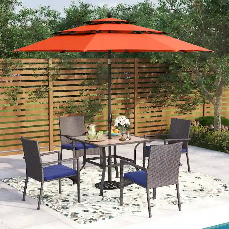5-Piece Patio Dining Set, 36  Square Acacia Wood Table and 4 Rattan Armrest Chairs