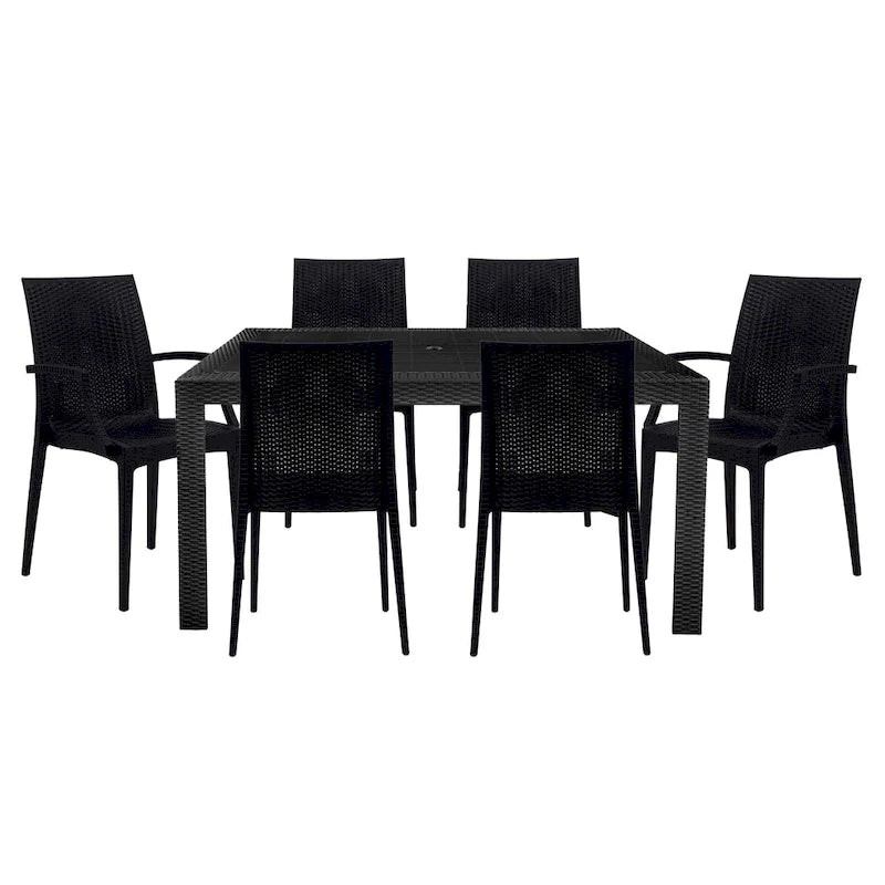 LeisureMod Mace 7-Piece Outdoor Dining Set with 4 Chairs 2 Arm Chairs - 28 