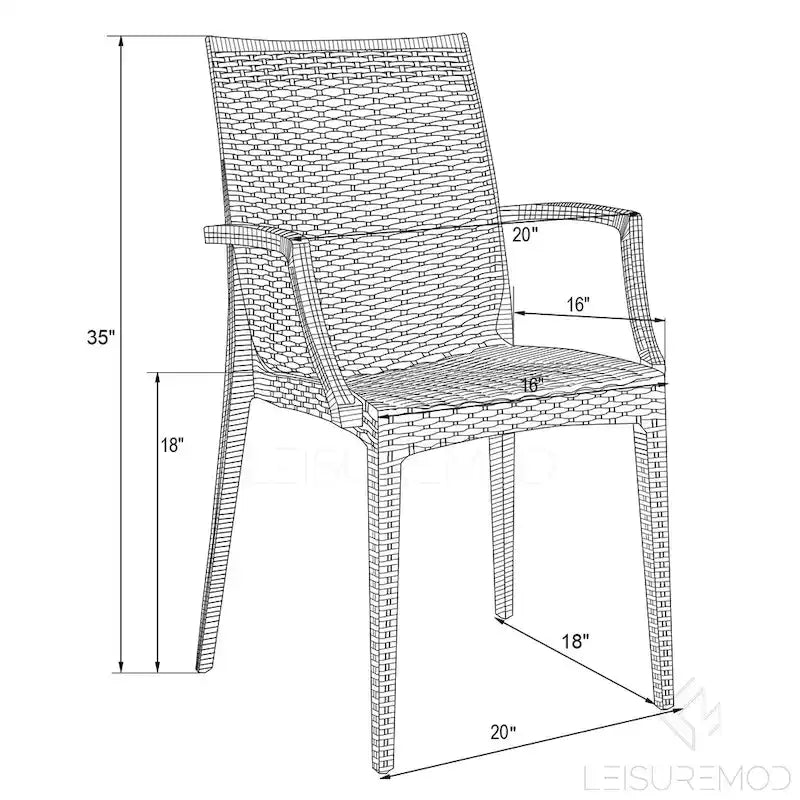 LeisureMod Mace 7-Piece Outdoor Dining Set with 4 Chairs 2 Arm Chairs - 28