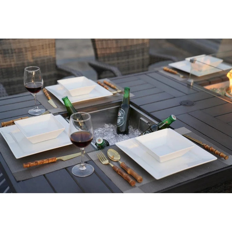 5-Piece Patio Wicker Conversation Sofa with Firepit Table and Storage Box
