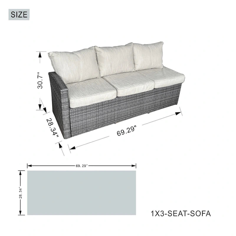 5-Piece Patio Wicker Conversation Sofa with Firepit Table and Storage Box
