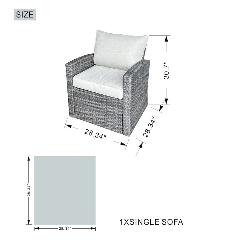 5-Piece Patio Wicker Conversation Sofa with Firepit Table and Storage Box