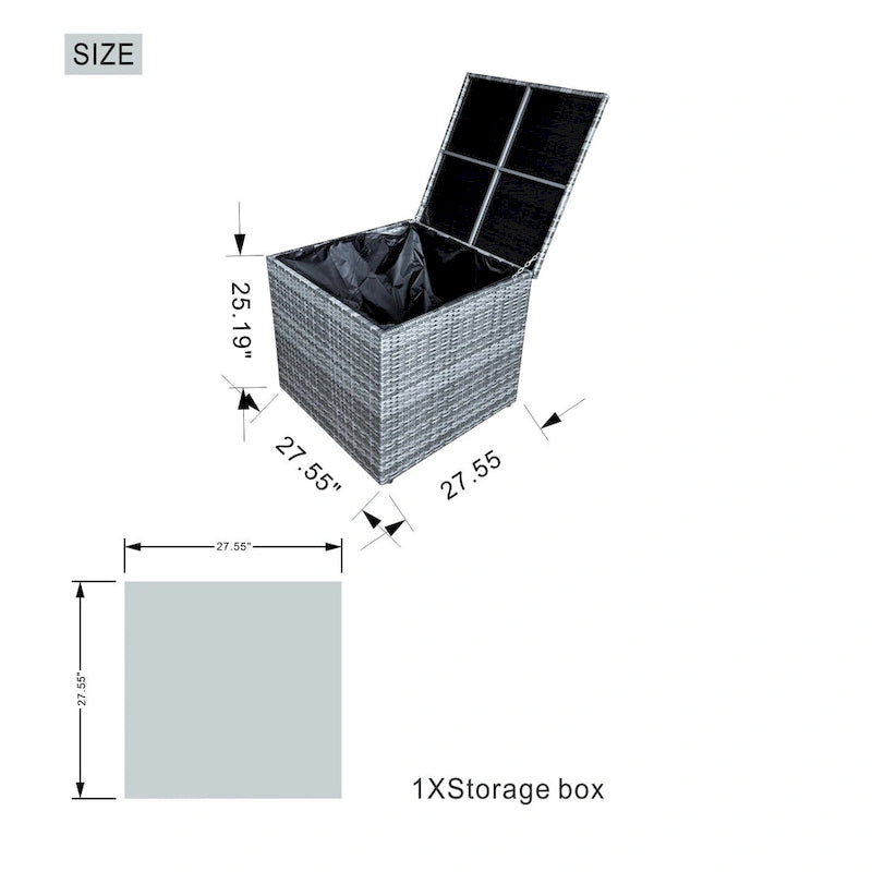 5-Piece Patio Wicker Conversation Sofa with Firepit Table and Storage Box