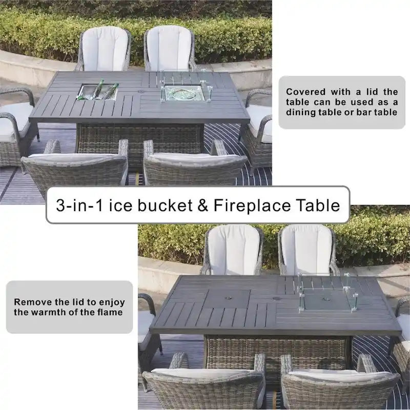 5-Piece Patio Wicker Conversation Sofa with Firepit Table and Storage Box
