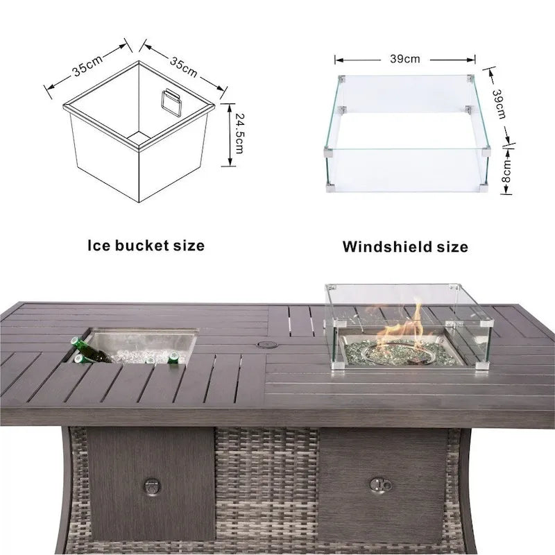 5-Piece Patio Wicker Conversation Sofa with Firepit Table and Storage Box