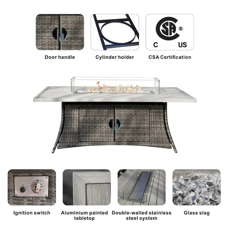 5-Piece Patio Wicker Conversation Sofa with Firepit Table and Storage Box