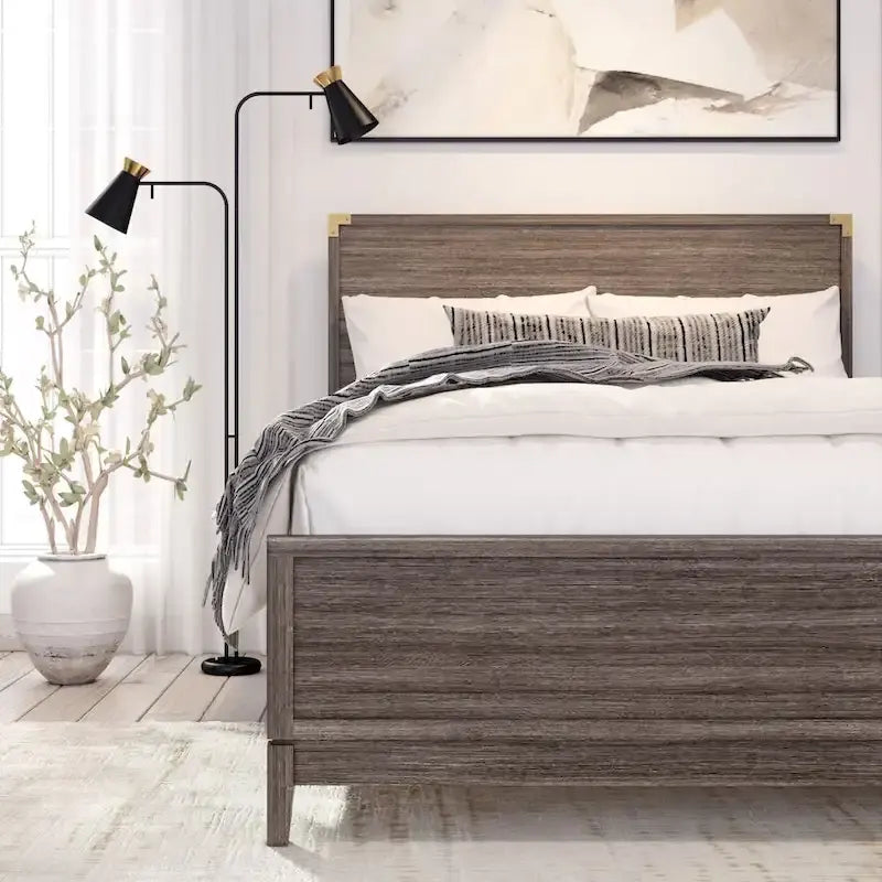 Full-Size Solid Pine Wood Platform Bed - Seashell Wirebrush and Clay