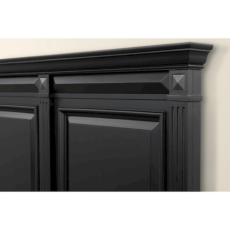 Vintage Black Wood Panel Bed with Fluted Pilasters - King and Queen