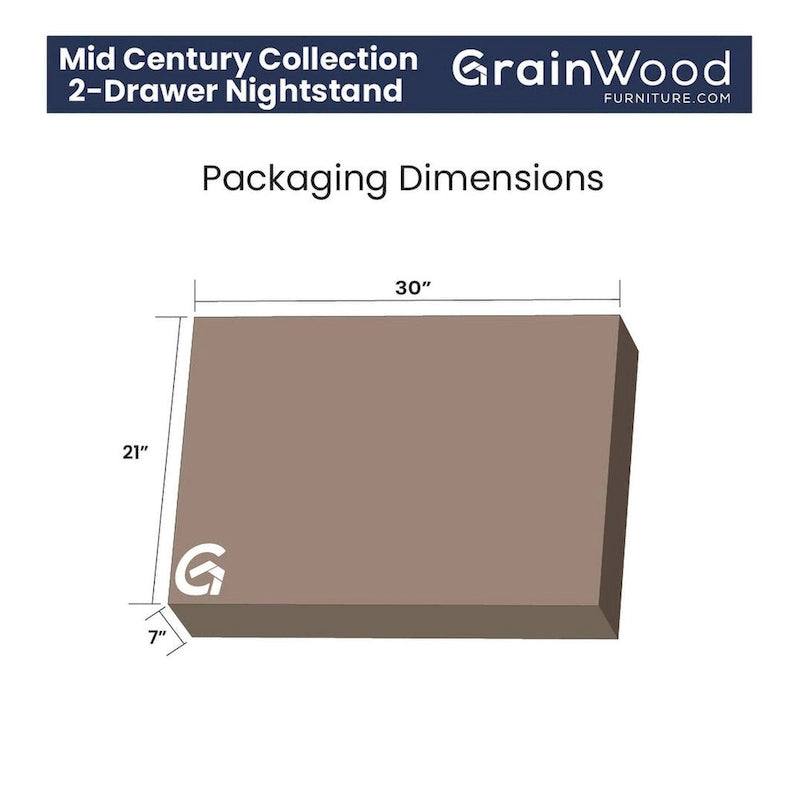 Two-Drawer Nightstand with Cone-Shaped Legs - Brushed Walnut and Brushed White