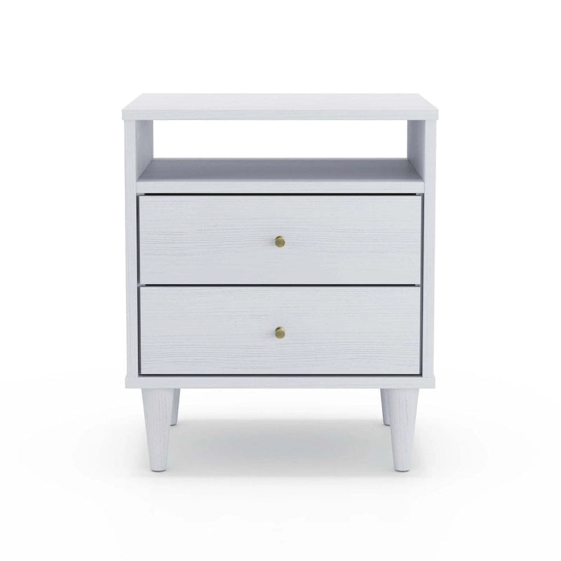Two-Drawer Nightstand with Cone-Shaped Legs - Brushed Walnut and Brushed White