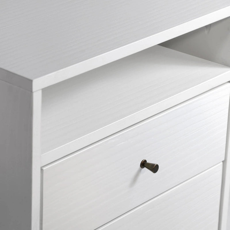 Two-Drawer Nightstand with Cone-Shaped Legs - Brushed Walnut and Brushed White
