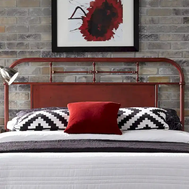King Metal Headboard with Distressed Finish - Red, Orange, Cream, Black, Green