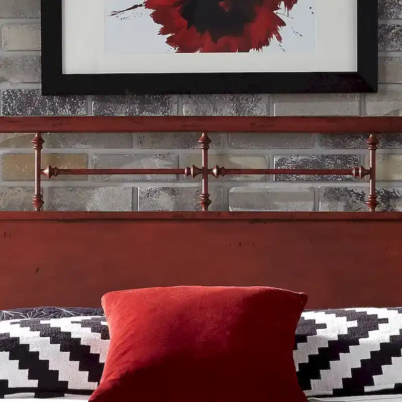 King Metal Headboard with Distressed Finish - Red, Orange, Cream, Black, Green
