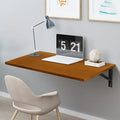 Wall Mounted Folding Desk with Wooden Shelf - Brown
