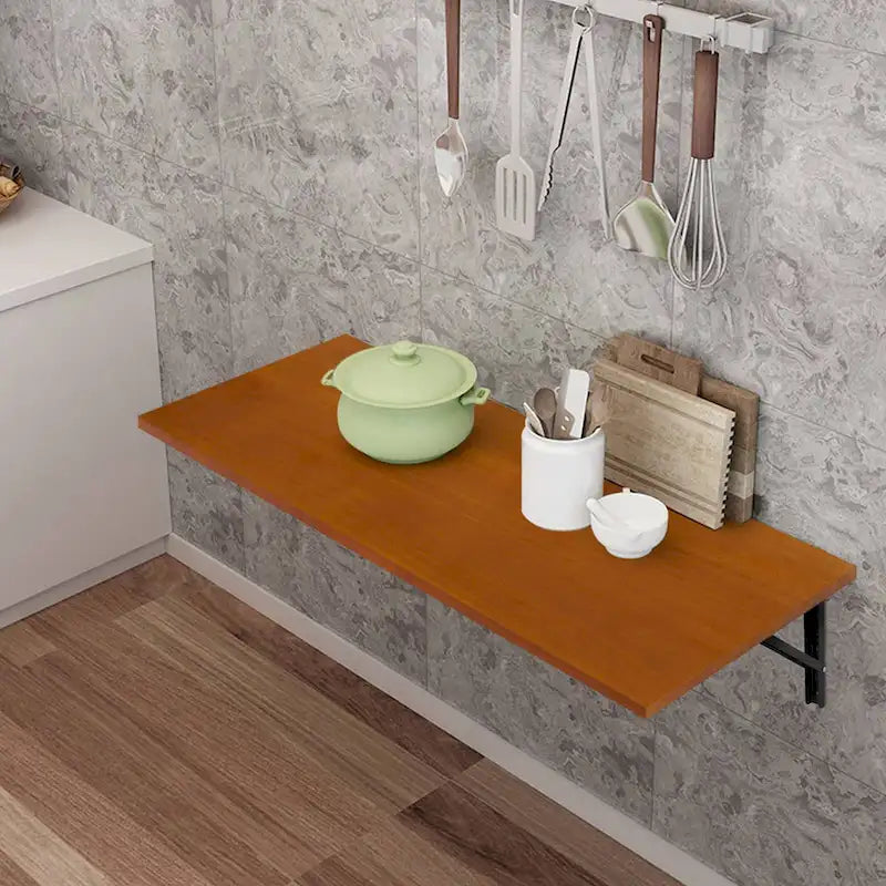 Wall Mounted Folding Desk with Wooden Shelf - Brown