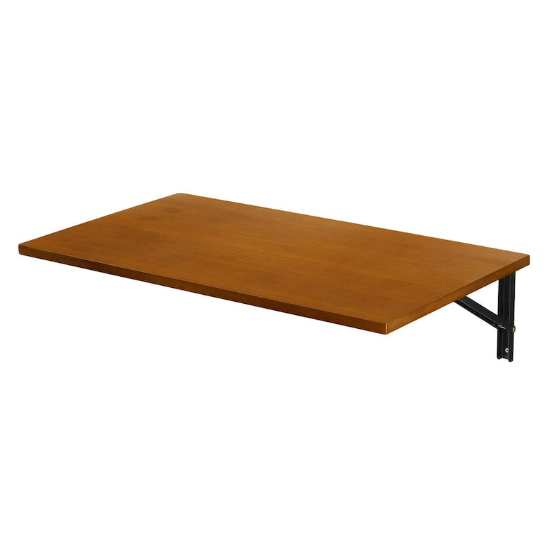 Wall Mounted Folding Desk with Wooden Shelf - Brown