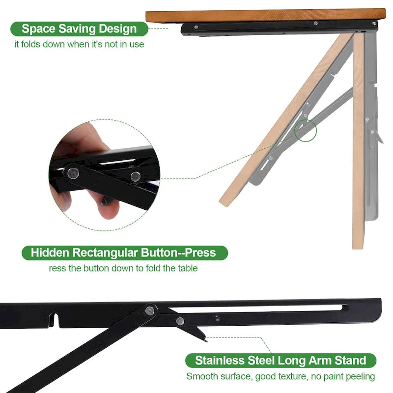 Wall Mounted Folding Desk with Wooden Shelf - Brown