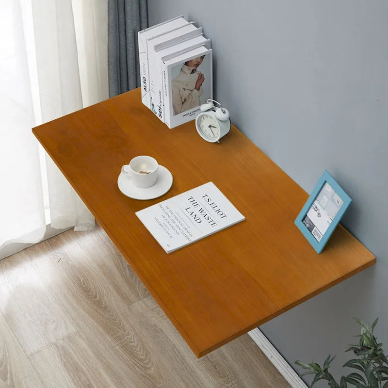 Wall Mounted Folding Desk with Wooden Shelf - Brown