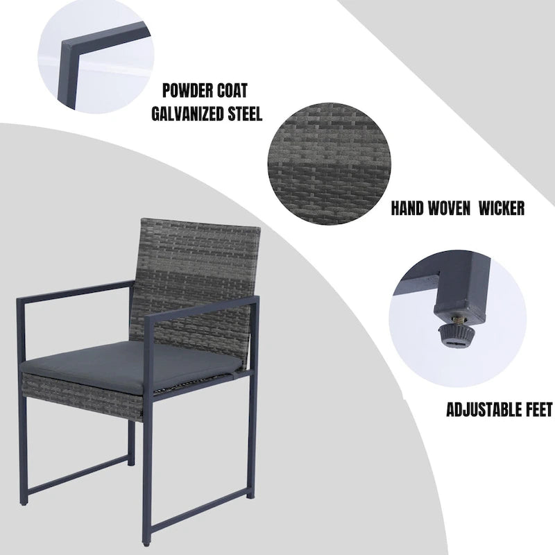 9 Pieces Patio Dining Sets Outdoor Space Saving Rattan Chairs with Glass Table