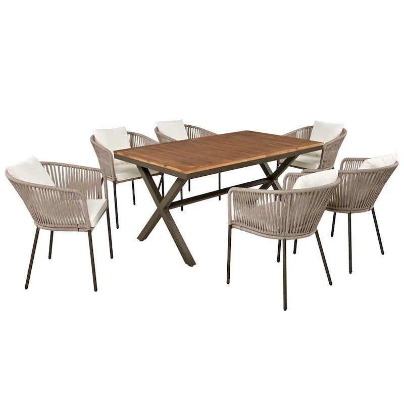 GO 7 Pieces All-Weather Outdoor Furniture Set with Dining Table and Chairs
