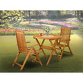 East West Furniture Outdoor Set Contains a Round Wood Coffee Table and 2 Folding Adjustable Arm Chairs, Natural Oil - MNCN3C5NA