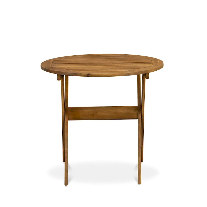 East West Furniture Outdoor Set Contains a Round Wood Coffee Table and 2 Folding Adjustable Arm Chairs, Natural Oil - MNCN3C5NA
