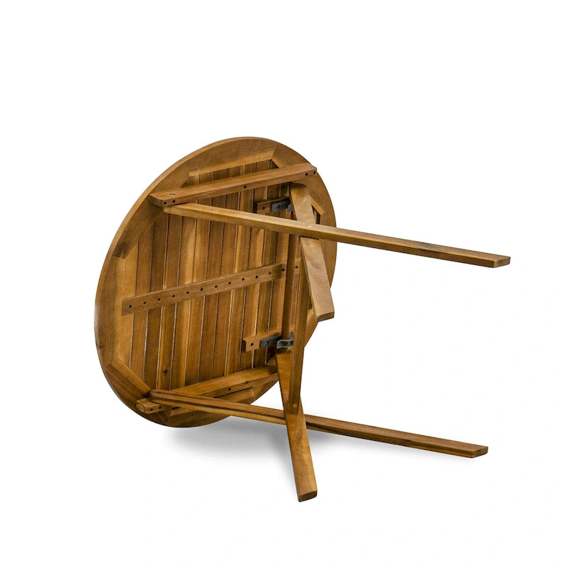 East West Furniture Outdoor Set Contains a Round Wood Coffee Table and 2 Folding Adjustable Arm Chairs, Natural Oil - MNCN3C5NA