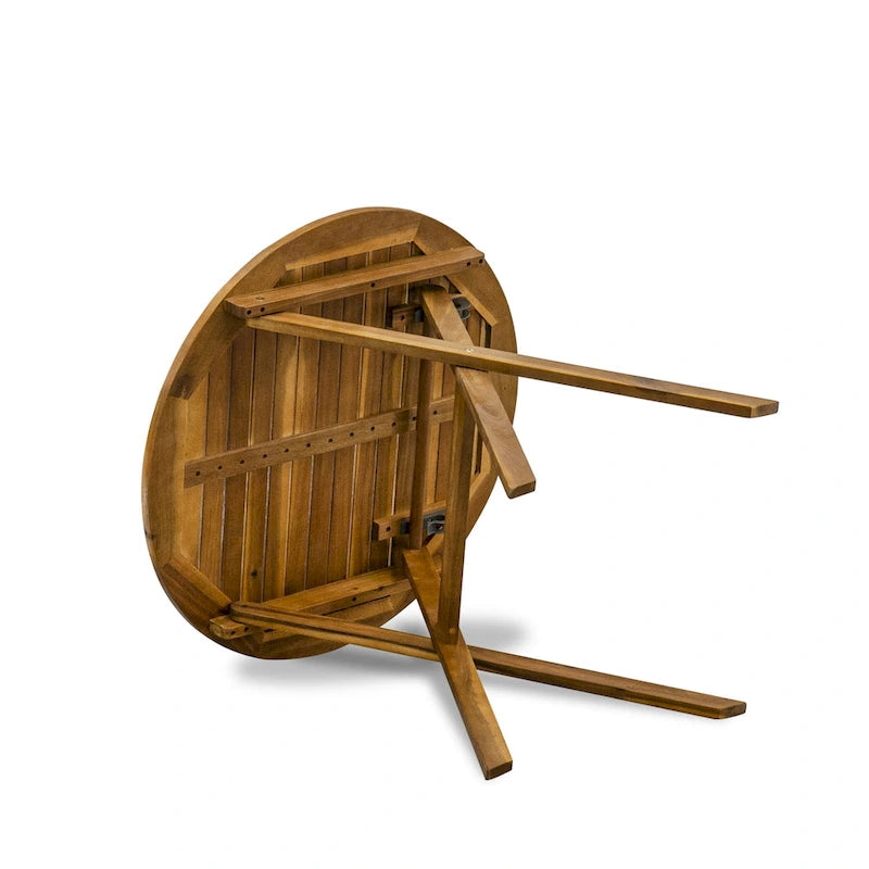 East West Furniture Outdoor Set Contains a Round Wood Coffee Table and 2 Folding Adjustable Arm Chairs, Natural Oil - MNCN3C5NA