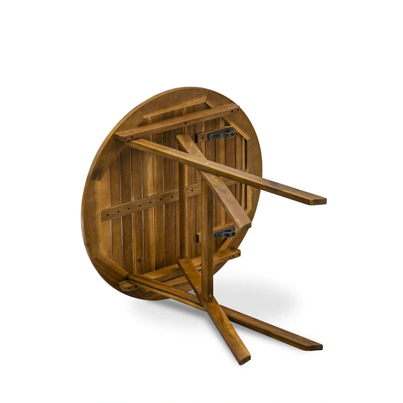 East West Furniture Outdoor Set Contains a Round Wood Coffee Table and 2 Folding Adjustable Arm Chairs, Natural Oil - MNCN3C5NA