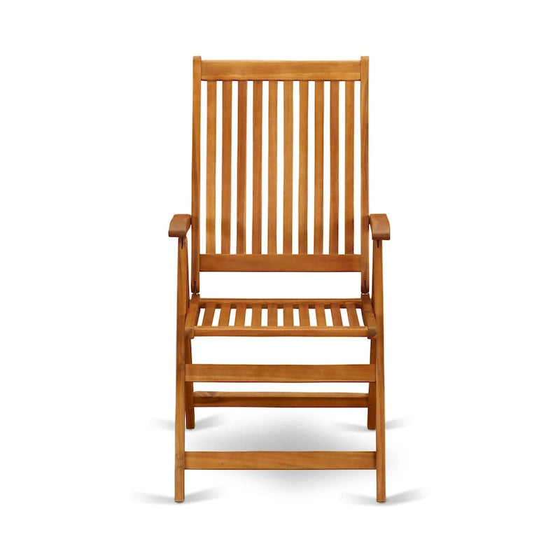 East West Furniture Outdoor Set Contains a Round Wood Coffee Table and 2 Folding Adjustable Arm Chairs, Natural Oil - MNCN3C5NA